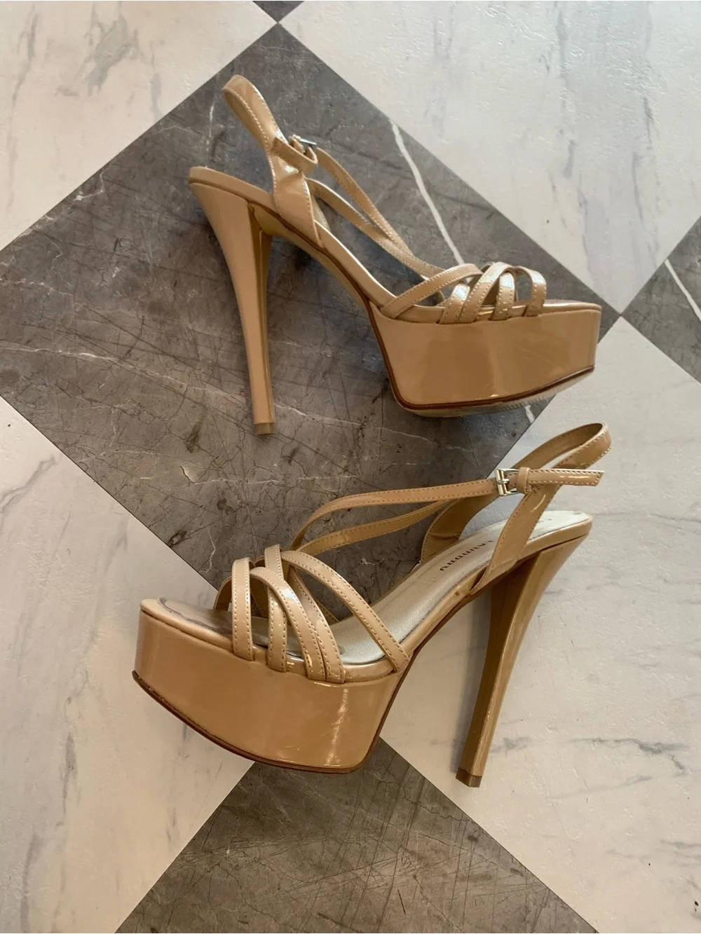 Chinese Laundry Nude Patent Platform Strappy Heels